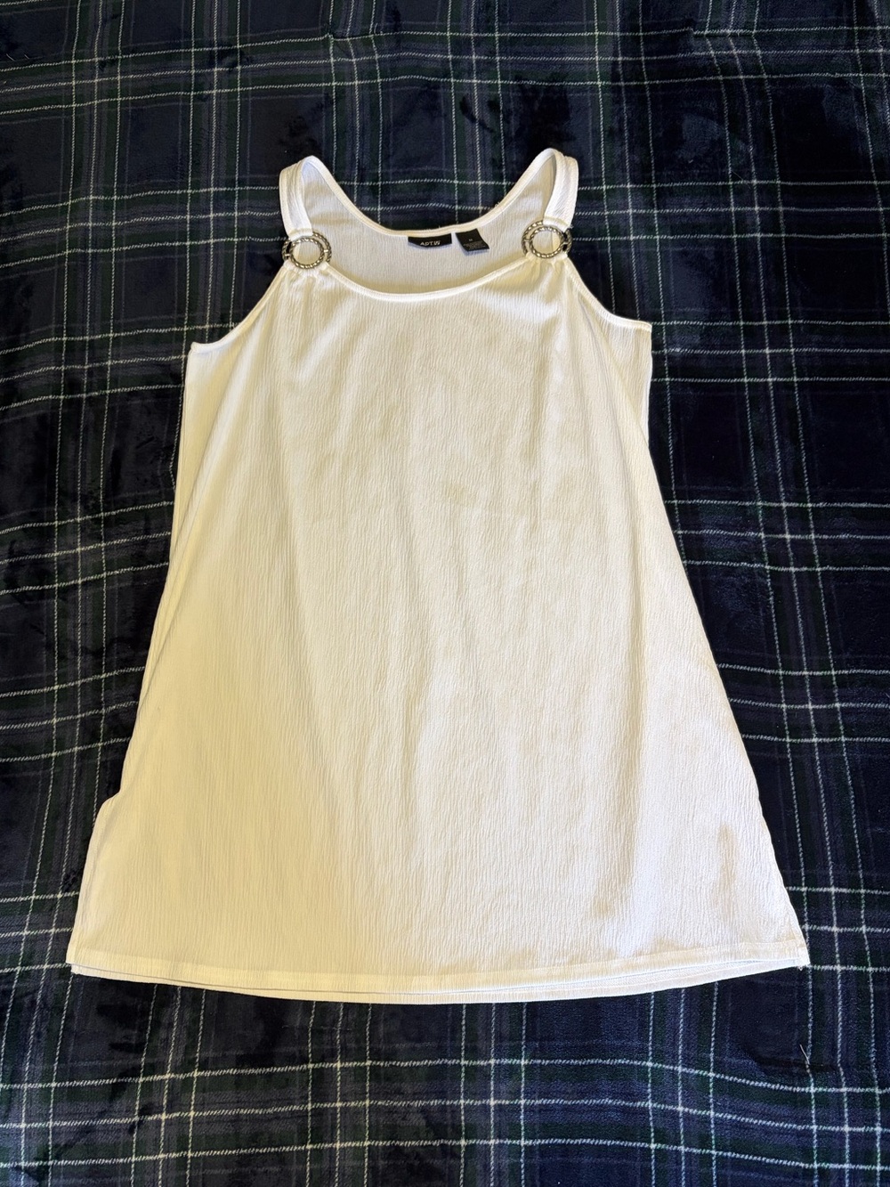 Y2K 2000s Apt. 9 white sheer long tank top with silver hardware. Size M.
